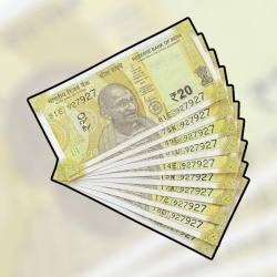 RS 20 INDIA BANK NOTE SEMI FANCY 10 NOTE SAME NUMBER SETS 927927 UNIQUE AND RARE