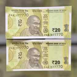 Rs 20 INDIA Banknote SEMI FANCY TWIN SET 24A 077770 UNIQUE AND RARE