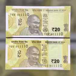 Rs 20 INDIA Banknote SEMI FANCY TWIN SET 75V 011110 UNIQUE AND RARE