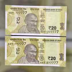 Rs 20 INDIA Banknote FANCY TWIN SET 48T 777777 UNIQUE AND RARE