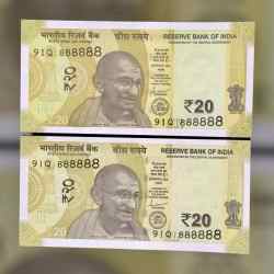 Rs 20 INDIA Banknote FANCY TWIN SET 91Q 888888 UNIQUE AND RARE