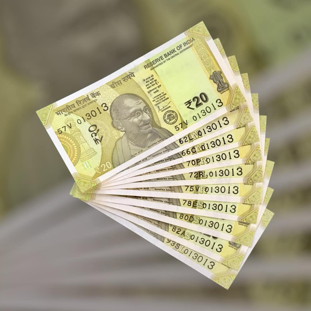 RS 20 INDIA BANK NOTE SEMI FANCY 10 NOTE SAME NUMBER SETS 013013 UNIQUE AND RARE - Image 2