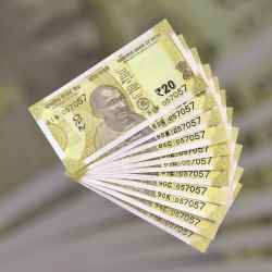 RS 20 INDIA BANK NOTE SEMI FANCY 10 NOTE SAME NUMBER SETS 057057 UNIQUE AND RARE