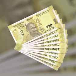 Alternative view of RS 20 INDIA BANK NOTE SEMI FANCY 10 NOTE SAME NUMBER SETS 069069 UNIQUE AND RARE