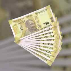 RS 20 INDIA BANK NOTE SEMI FANCY 10 NOTE SAME NUMBER SETS 084084 UNIQUE AND RARE