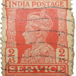 Postal Stamp of George VI Red Colour 2 Annas Service - Used Condition as per Image.