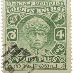Postal Stamp of Cochin Anchel Green Colour 4 Pies - Used Condition as per Image.