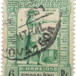 Postal Stamp of India Portugues - Green 6 Ries with Vasco Da Gama - Used as per Image.