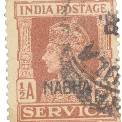 Postal Stamp of Indian Conventional States - Nabha State George VI Brown Colour 1/2 Anna - 'Nabha' Over Printed in English - Used Condition as per Image.