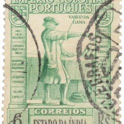 Postal Stamp of India Portugues - Green 6 Ries with Vasco Da Gama - Used as per Image.