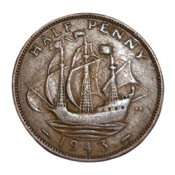 UNITED KINGDOM Bronze 1/2 PENNY Year 1943 King GEORGE-VI High Collectable Grade.