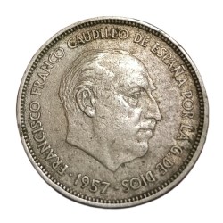 Alternative view of SPAIN Cu/Ni 25 PESETAS Year 1957 FRANCISCO FRANCO Collectable Grade.