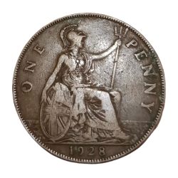 UNITED KINGDOM Bronze ONE PENNY Year 1928 King GEORGE-V "Big Size" Collectable Grade.