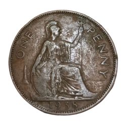 UNITED KINGDOM Bronze ONE PENNY Year 1938 King GEORGE-VI "Big Size" Collectable Grade.