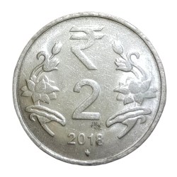 Alternative view of 2 Rupees Fss Year 2018 Bombay Mint NEW LION VARIETY **SCARE** UNC Grade.