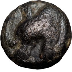 Copper Die-Struck coin of Bhadra/Mitra Dynasty (2nd Cen. BC) with Chhatra above Elephant Right Heavy Rare