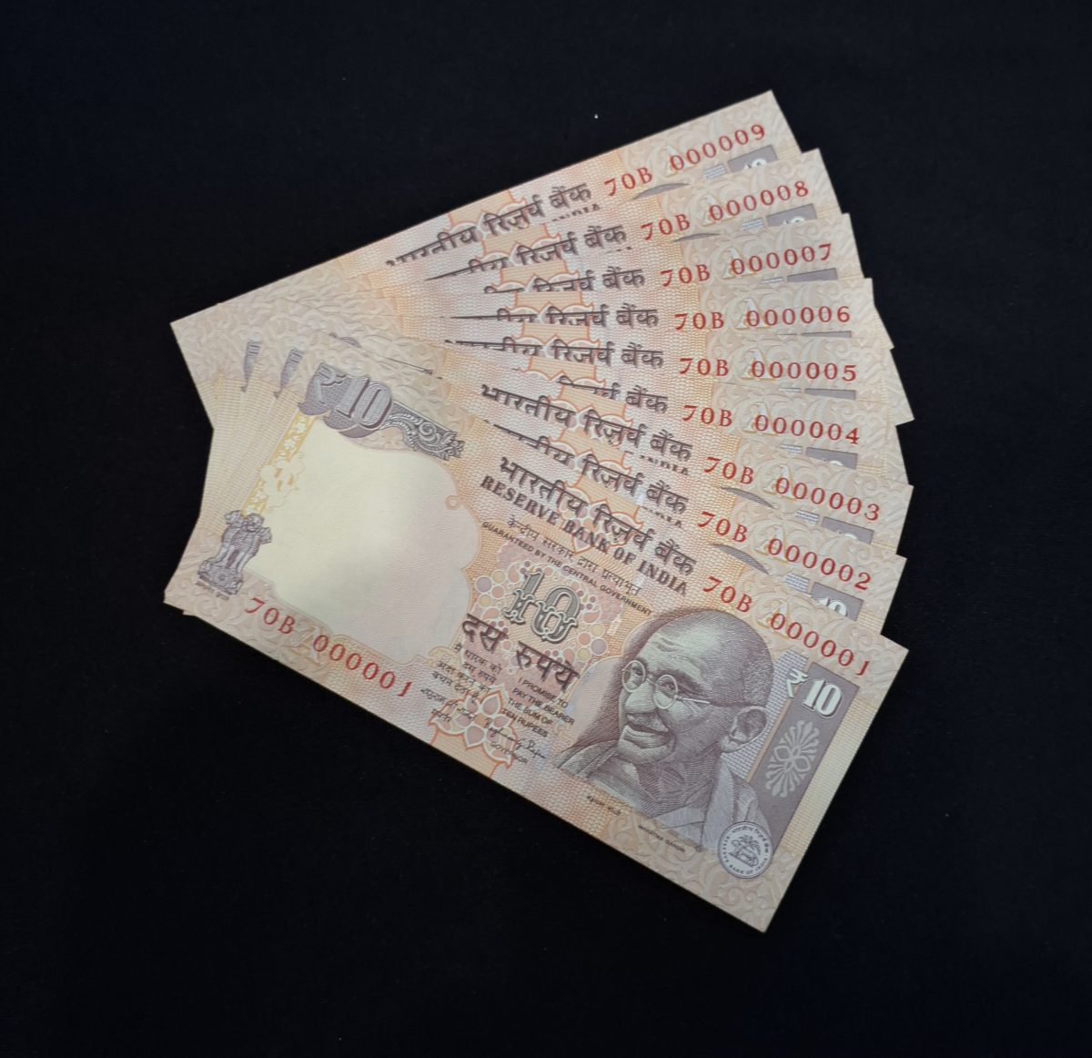 10 RUPEE 9 NOTES SET FANCY SERIAL NO. ALL ZERO 1 TO ALL ZERO 9 - Image 3