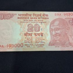 RARE 20 RUPEE NOTE BUTTERFLY ERROR GEM UNC CONDITION SERIAL NO. 59A 983000