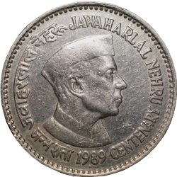 Copper-Nickel 1 Rupee of Republic India - Jawahar Lal Nehru (AD 1989) of Bombay Mint Security Edge