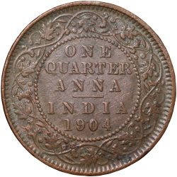 Alternative view of Copper 1/4 Anna of Edward VII (AD 1904) of Calcutta Mint Scarce