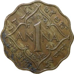 Alternative view of Nickel-Brass 1 Anna of George VI (AD 1942) of Bombay Mint