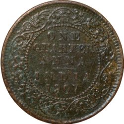 Alternative view of Bronze 1/4 Anna of Edward VII (AD 1907) of Calcutta Mint