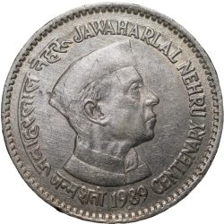 Copper-Nickel 1 Rupee of Republic India - Jawahar Lal Nehru (AD 1989) of Bombay Mint Security Edge