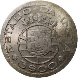 Alternative view of Copper-Nickel 3 Escudos of Portuguesa India (AD 1959) Scarce KM34
