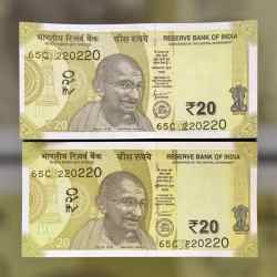 Rs 20 India Banknote Semi Fancy Twin Set 65C 220220 Unique and Rare