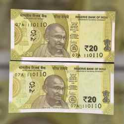 Rs 20 India Banknote Semi Fancy Twin Set 07A 110110 Unique and Rare