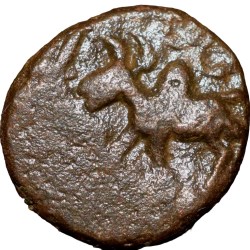 Copper Coin of City-State 'Kausambhi' (2nd Cen. BC) with Bull walking Left/Tree Railing & Swastik
