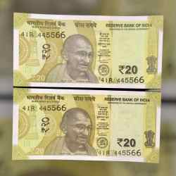 Rs 20 INDIA Banknote SEMI FANCY TWIN SET 41R 445566 UNIQUE AND RARE