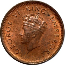Alternative view of British India, 1/12 Anna, 1939, George VI, Bombay Mint, KM #526, Coins from Mint roll with toning.