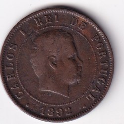 Portugal 20 Réis 1892 - Charles I are lowest price coin # M-117