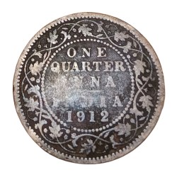 British India ONE QUARTER ANNA Year 1912 King GEORGE-V Used Condition.