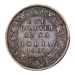British India ONE QUARTER ANNA Year 1901 VICTORIA EMPRESS Collectable Grade.
