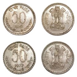 50 Paisa Cu/Ni Year 1976 & 1977 CALCUTTA Mint 2 Coins are in UNC Grades.