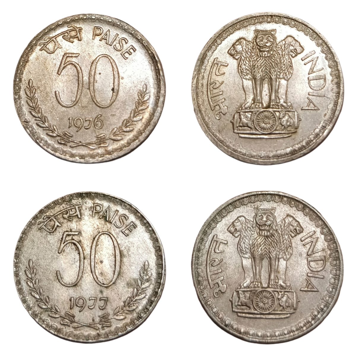 50 Paisa Cu/Ni Year 1976 & 1977 CALCUTTA Mint 2 Coins are in UNC Grades.