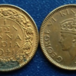 British India, 1/12 Anna, 1941, George VI, Bombay Mint, KM #527, Coins from Mint roll with toning.