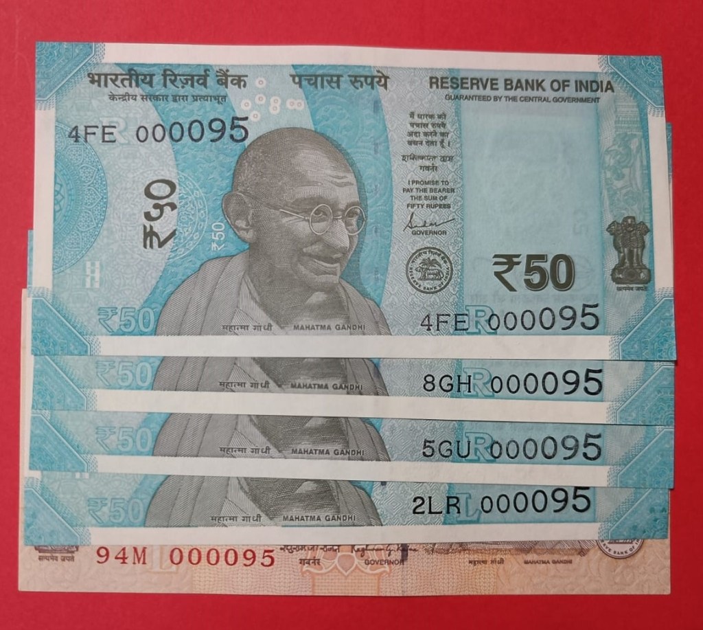 50 Rs and 10 Rs Lower Fancy Serial Number and Same Serial Number Set of ...