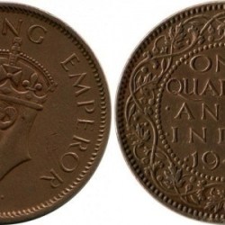 British India, One Quarter Anna, 1941, George VI, Calcutta Mint, KM #531, Coins from Mint roll with toning.