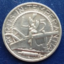 San Marino, 5 Lire, 1931-1938, Silver, KM #9, Fine Condition.