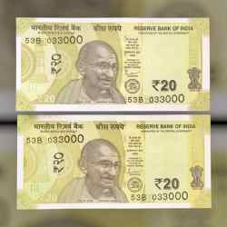 Rs 20 INDIA Banknote SEMI FANCY TWIN SET 53B 033000 UNIQUE AND RARE