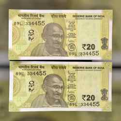 Rs 20 INDIA Banknote SEMI FANCY TWIN SET 89L 334455 UNIQUE AND RARE