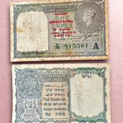 Re 1 British India Banknote 1940 Series Black Series King George VI Collectible Quality Burma Issue Unique and Rare Issue