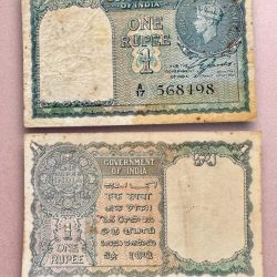 Re 1 British India Banknote 1940 Series Black Series King George VI Collectible Quality 568498 Burma Issue Unique and Rare Issue)