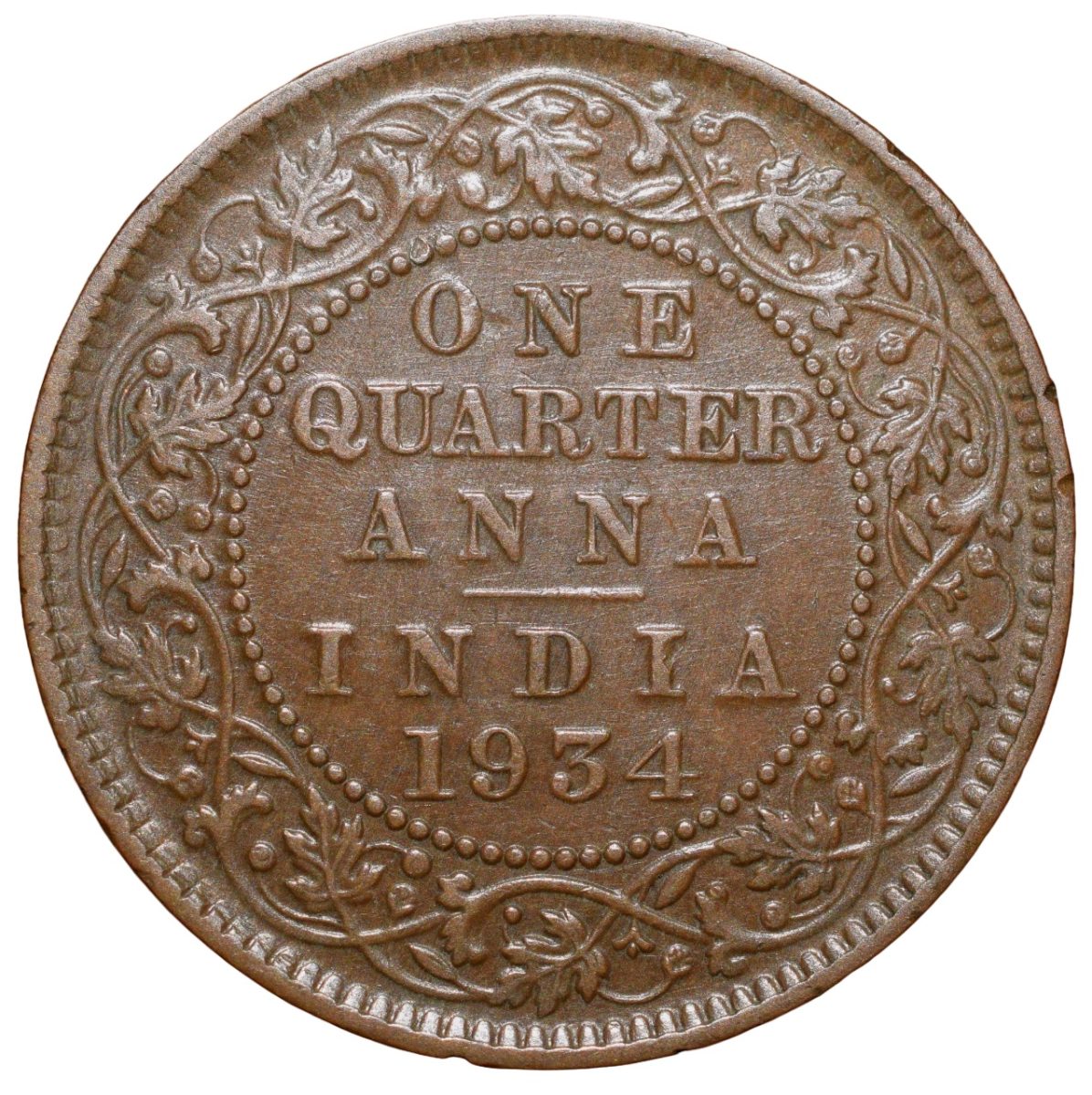 Bronze 1/4 Anna of George V (AD 1934) of Calcutta Mint - Image 2