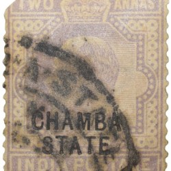 Postal Stamp of Indian Conventional States - Chamba State Edward VII Violet Colour 2 Annas - 'Chamba State' Over Printed in English - Used Condition as per Image.