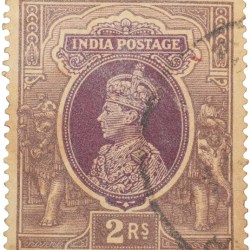 Postal Stamp of George VI 2 Rupees Brown-Purple Colour Used Condition as per Image, Rare.