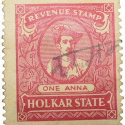 Revenue Stamp of Indore State - Yeshwant Rao Holkar 1 Anna Red Colour Used Condition as per Image.